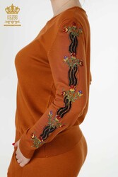 14GG Tuta da tuta in maglia di viscosa Elite prodotta Ricamo floreale Produttore di abbigliamento femminile - 16528 | Tessuto reale - Thumbnail