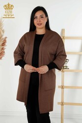 14GG Prodotto in viscosa Elite Maglieria Cardigan Tasca dettagliata Produttore di abbigliamento femminile - 30047 | Tessuto reale - Thumbnail