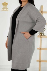 14GG Prodotto in viscosa Elite Maglieria Cardigan Tasca dettagliata Produttore di abbigliamento femminile - 30047 | Tessuto reale - Thumbnail