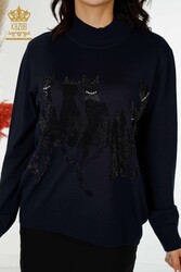 14GG Prodotto in viscosa Elite Maglieria Cat Patterned Produttore di abbigliamento femminile - 16969 | Tessuto reale - Thumbnail