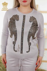 14GG Produced Tracksuit Suit - Leopard Pattern - Stone Embroidered - Women's Clothing - 16521 | Real Textile - Thumbnail
