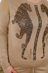 14GG Produced Tracksuit Suit - Leopard Pattern - Stone Embroidered - Women's Clothing - 16521 | Real Textile - Thumbnail