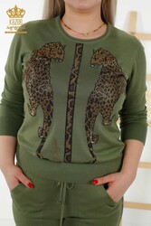 14GG Produced Tracksuit Suit - Leopard Pattern - Stone Embroidered - Women's Clothing - 16521 | Real Textile - Thumbnail