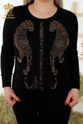 14GG Produced Tracksuit Suit - Leopard Pattern - Stone Embroidered - Women's Clothing - 16521 | Real Textile - Thumbnail