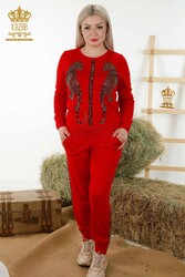 14GG Produced Tracksuit Suit - Leopard Pattern - Stone Embroidered - Women's Clothing - 16521 | Real Textile - Thumbnail