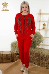 14GG Produced Tracksuit Suit - Leopard Pattern - Stone Embroidered - Women's Clothing - 16521 | Real Textile - Thumbnail