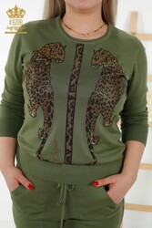 14GG Produced Tuta Tuta - Modellato Leopardo - Ricami Pietra - Abbigliamento Donna - 16521 | Tessuto reale - Thumbnail
