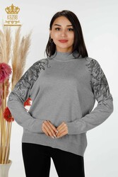 Made of Angora Yarn Knitwear - Stand Collar - Women's Clothing Manufacturer - 16597 | Real Textile - Thumbnail