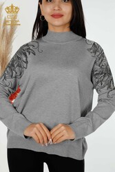 Made of Angora Yarn Knitwear - Stand Collar - Women's Clothing Manufacturer - 16597 | Real Textile - Thumbnail