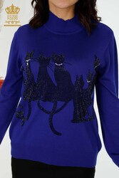 14GG Produced Viscose Elite Knitwear Cat Patterned Women's Clothing Manufacturer - 16969 | Textiles reales - Thumbnail