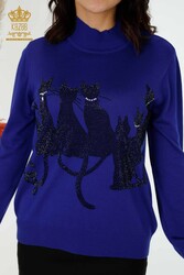14GG Produced Viscose Elite Knitwear Cat Patterned Women's Clothing Manufacturer - 16969 | Real Textile - Thumbnail