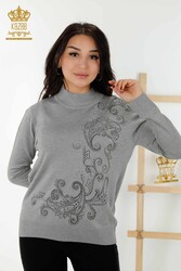 14GG Produced Viscose Elite Knitwear Crystal Stone Embroidered Women's Clothing Manufacturer - 30013 | Real Textile - Thumbnail