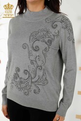 14GG Produced Viscose Elite Knitwear Crystal Stone Embroidered Women's Clothing Manufacturer - 30013 | Real Textile - Thumbnail