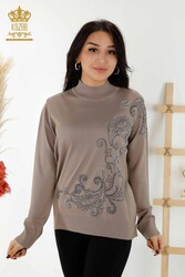 14GG Produced Viscose Elite Knitwear Crystal Stone Embroidered Women's Clothing Manufacturer - 30013 | Real Textile - Thumbnail