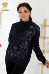 14GG Produced Viscose Elite Knitwear Crystal Stone Embroidered Women's Clothing Manufacturer - 30013 | Real Textile - Thumbnail