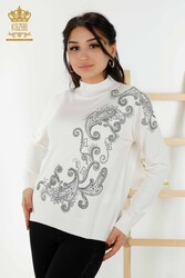 14GG Produced Viscose Elite Knitwear Crystal Stone Embroidered Women's Clothing Manufacturer - 30013 | Real Textile - Thumbnail