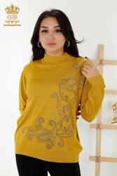 14GG Produced Viscose Elite Knitwear Crystal Stone Embroidered Women's Clothing Manufacturer - 30013 | Real Textile - Thumbnail