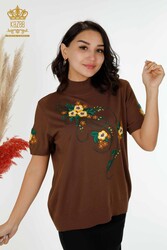 14GG Produced Viscose Elite Knitwear Floral Embroidery Women's Clothing Manufacturer - 16811 | Real Textile - Thumbnail