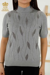 14GG Produced Viscose Elite Knitwear - Leaf Patterned - Stone Embroidered - Women's Clothing - 30182 | Real Textile - Thumbnail