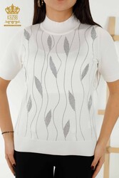 14GG Produced Viscose Elite Knitwear - Leaf Patterned - Stone Embroidered - Women's Clothing - 30182 | Real Textile - Thumbnail