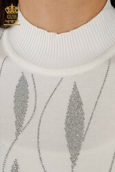 14GG Produced Viscose Elite Knitwear - Leaf Patterned - Stone Embroidered - Women's Clothing - 30182 | Real Textile - Thumbnail
