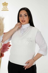 14GG Produced Viscose Elite Knitwear Sweater Crystal Stone Embroidered Women's Clothing - 30170 | Real Textile - Thumbnail