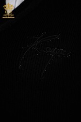 14GG Produced Viscose Elite Knitwear Sweater Crystal Stone Embroidered Women's Clothing - 30170 | Real Textile - Thumbnail