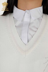 14GG Produced Viscose Elite Knitwear Sweater Crystal Stone Ropa de mujer bordada - 30170 | Textiles reales - Thumbnail