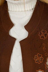 Cardigan en tricot Viscose Elite produit par 14GG avec détail en tulle Fabricant de vêtements pour femmes - 30581 | Vrai textile - Thumbnail