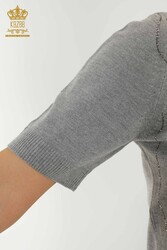 14GG Produzierte Viskose-Elite-Strickwaren – Blattmuster – Steinbestickt – Damenbekleidung – 30182 | Echtes Textil - Thumbnail