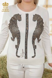 14GG Üretilen Eşofman Takım Leopar Desenli Taş İşlemeli Kadın Giyim - 16521 | Reel Tekstil - Thumbnail