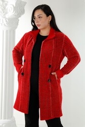 7GG معطف صوف فيسكوز مع تفاصيل أزرار الشركة المصنعة للملابس النسائية - 19062 | نسيج حقيقي - Thumbnail