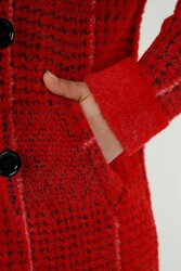 7GG Viscosa di lana prodotta Cappotto con dettaglio bottoni - Produttore di abbigliamento da donna - 19062 | Vero tessuto - Thumbnail
