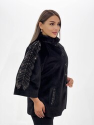 7GG Viscosa di lana prodotta - Cappotto ricamato in pietra - Produttore di abbigliamento da donna - 19105 | Vero tessuto - Thumbnail