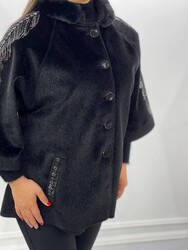 7GG Viscosa di lana prodotta - Cappotto ricamato in pietra - Produttore di abbigliamento da donna - 19105 | Vero tessuto - Thumbnail