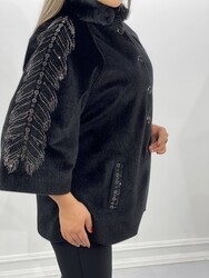 7GG Viscosa di lana prodotta - Cappotto ricamato in pietra - Produttore di abbigliamento da donna - 19105 | Vero tessuto - Thumbnail