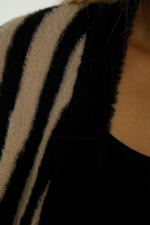 Produttore di abbigliamento da donna a righe con cardigan in viscosa di lana prodotto 7GG - 30312 | Vero tessuto - Thumbnail
