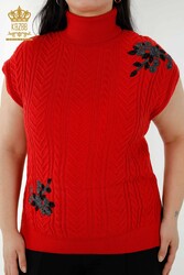 7GG Produced Corespun Knitwear Maglione Motivo floreale Pietra ricamata Produttore di abbigliamento femminile - 30179 | Tessuto reale - Thumbnail