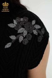 7GG Произведенный трикотажный свитер Corespun Производитель женской одежды с цветочным узором и вышивкой камнем - 30179 | Настоящий текстиль - Thumbnail