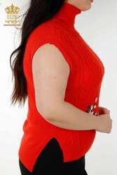 7GG Произведенный трикотажный свитер Corespun Производитель женской одежды с цветочным узором и вышивкой камнем - 30179 | Настоящий текстиль - Thumbnail