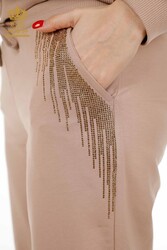 Tuta Prodotta Da Scuba E Due Fili, Tasche, Crystal Stone Ricamata Con Zip Abbigliamento Donna - 17496 | Tessuto reale - Thumbnail