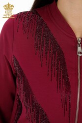 Tuta Prodotta Da Scuba E Due Fili, Tasche, Crystal Stone Ricamata Con Zip Abbigliamento Donna - 17496 | Tessuto reale - Thumbnail