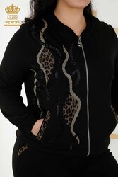 Спортивный костюм с аквалангом и двумя нитками Производитель женской одежды с леопардовой вышивкой на молнии и камнем - 17540 | Настоящий текстиль - Thumbnail