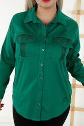 Confeccionada en Tela Algodón Lycra Camisa - Cristal Piedra Bordado - Bolsillos - Ropa Mujer - 20239 | Textiles reales - Thumbnail