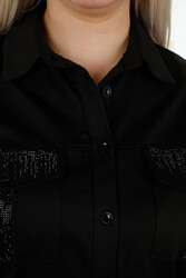 Confeccionada en Tela Algodón Lycra Camisa - Cristal Piedra Bordado - Bolsillos - Ropa Mujer - 20239 | Textiles reales - Thumbnail