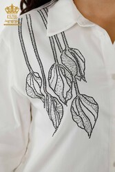 de algodón de tela de lycra con estampado de flores en la ropa de mujer bordada con piedra de cristal - 20297 | Textiles reales - Thumbnail