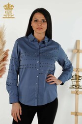 Fabricante de ropa de mujer bordada con grapa de camisa con tela de algodón y lycra - 20230 | Textiles reales - Thumbnail