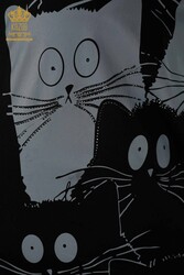 Producida en Tela de Algodón Lycra - Camisa - Estampado de Gatos - Bordado Piedra - Ropa de Mujer - 20318 | Textiles reales - Thumbnail