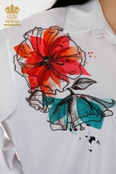 Hecho con Tela de Algodón Lycra - Camisa - Bordado Piedra - Colorido - Estampado Floral - Ropa de Mujer - 20223 | Textiles reales - Thumbnail