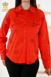 Producida con Tela de Algodón Lycra Camisa - Diseño Floral - Fabricante de Ropa de Mujer - 20394 | Textiles reales - Thumbnail